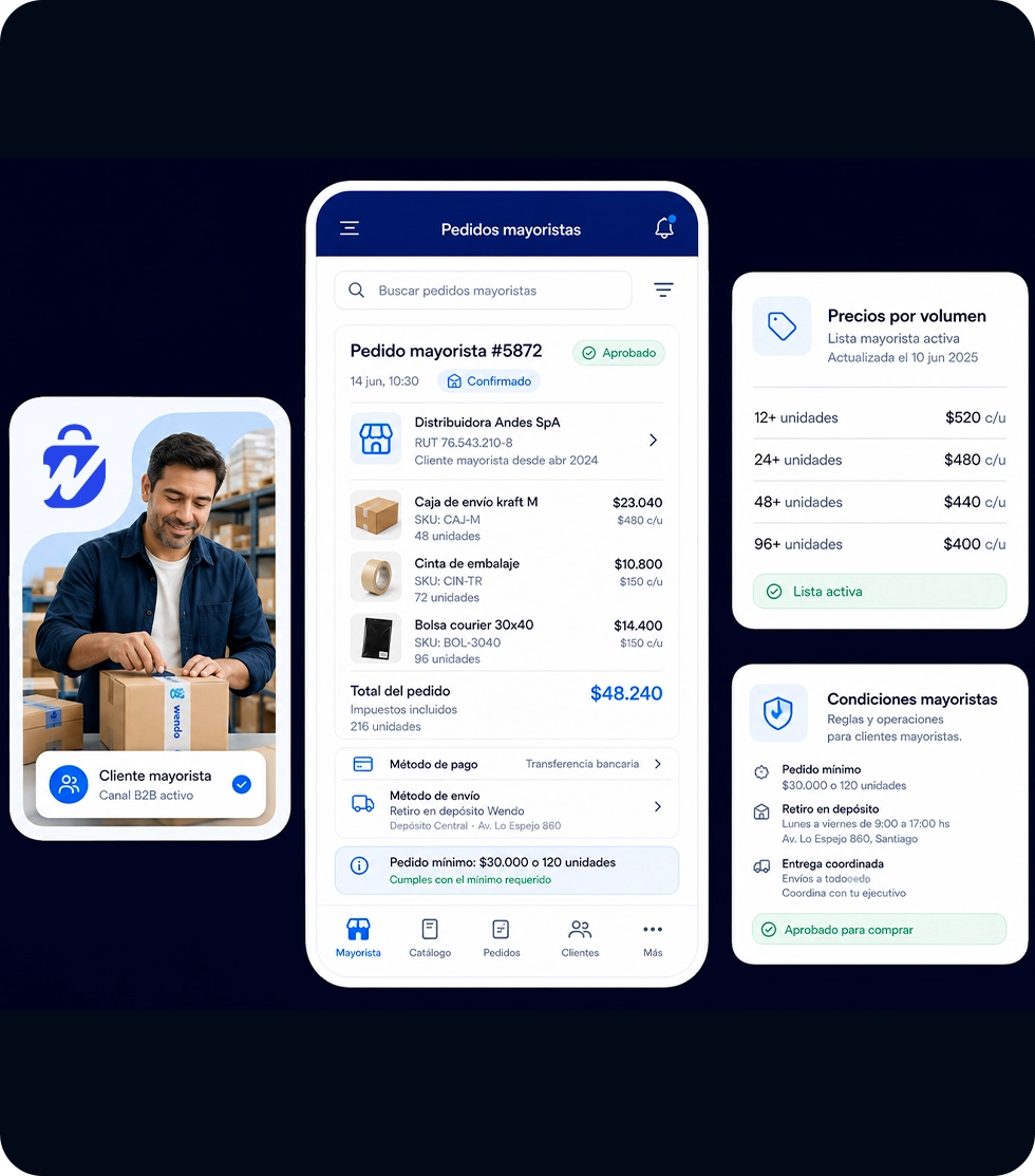 Configuración de pagos y envíos para clientes mayoristas en Wendo
