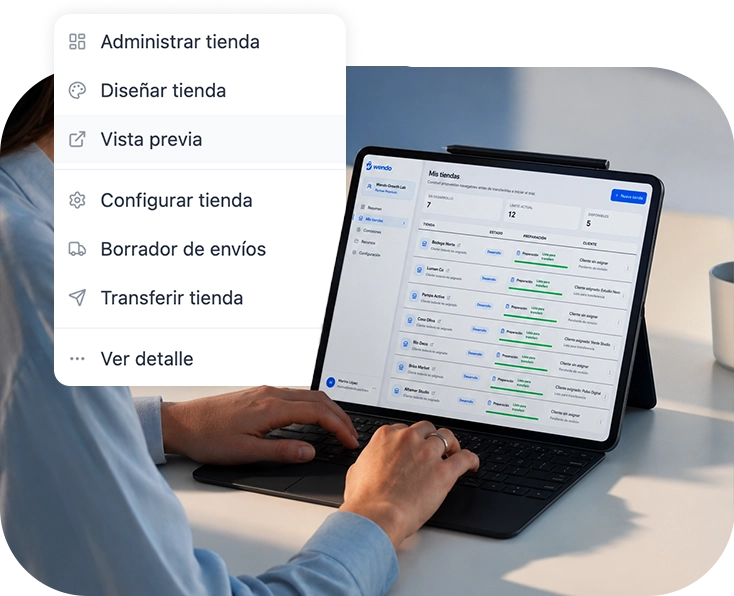 Vista previa privada de una tienda online creada en Wendo