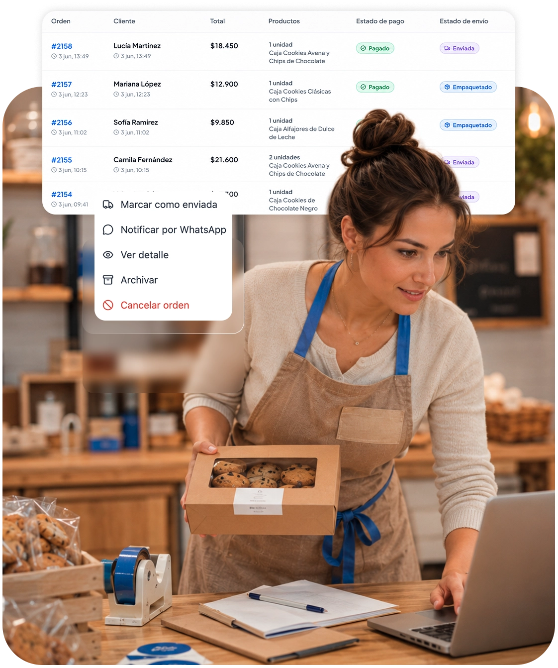 Panel de órdenes y ventas de Wendo