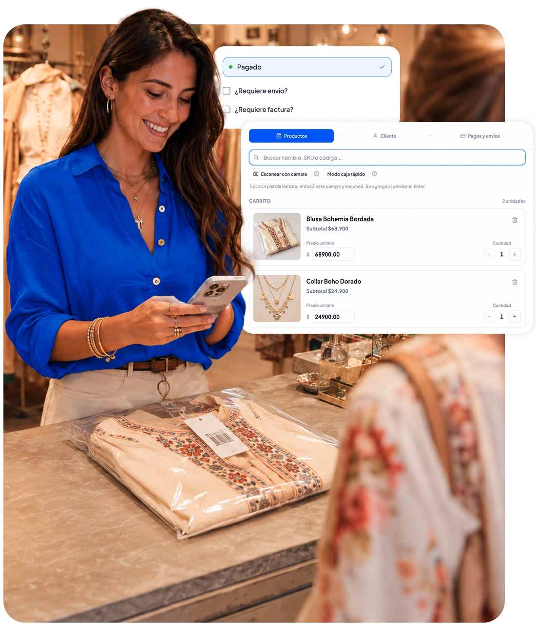 Panel de ventas online con pedidos y carrito